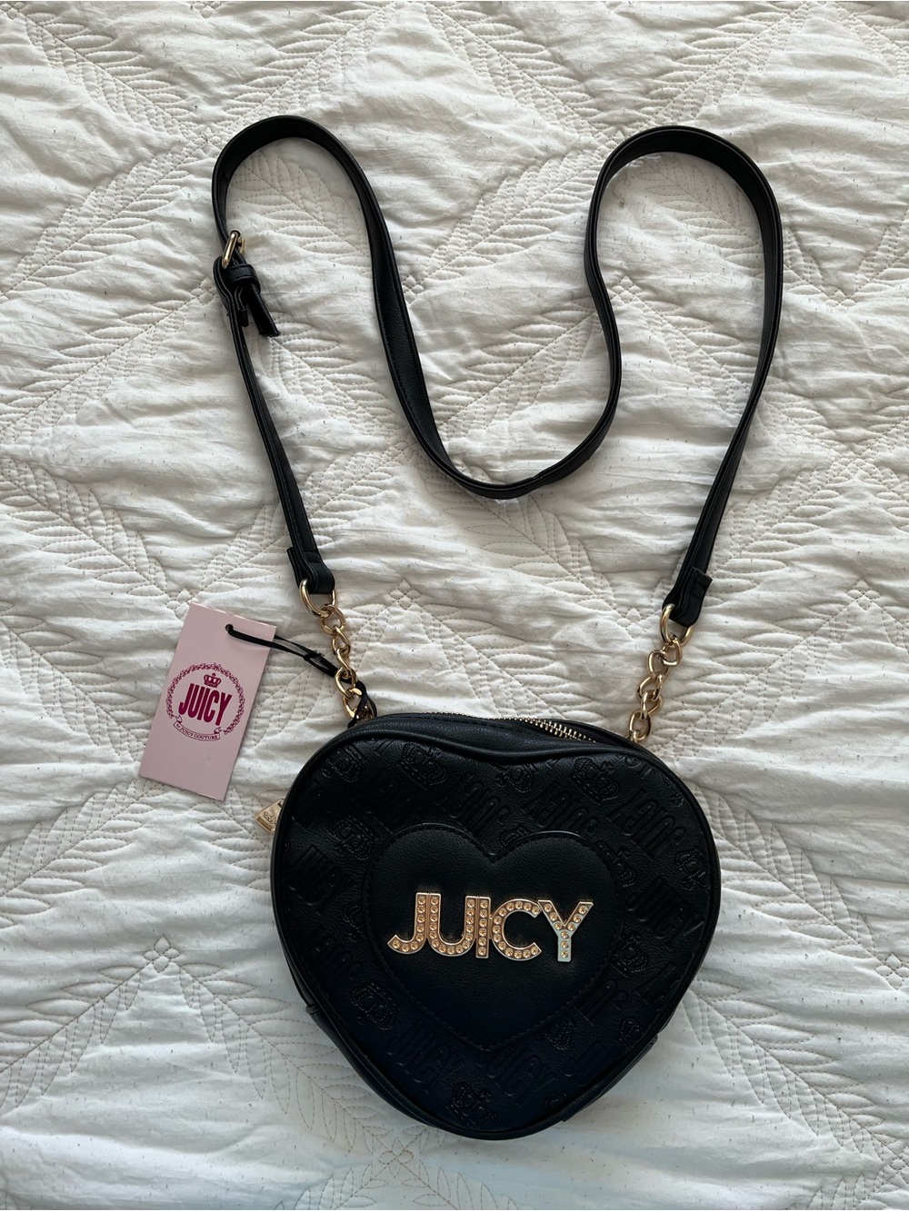 Juicy Couture Black Heart Crossbody with Gold Logo Accents